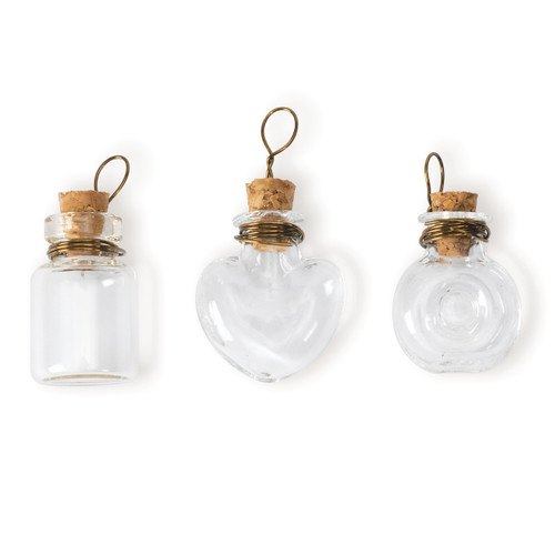 Solid Oak Steampunk Glass Accents 3/Pkg-Fancy Bottles STEAM090