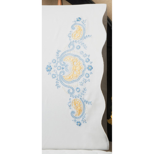 Tobin Stamped For Embroidery Pillowcase Pair 20"X30"-Blue Elegance - 232042 - 021465320427
