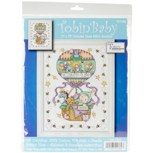 Tobin Counted Cross Stitch Kit 11"X14"-Balloon Ride Birth Record (14 Count) - T21769 - 021465217697