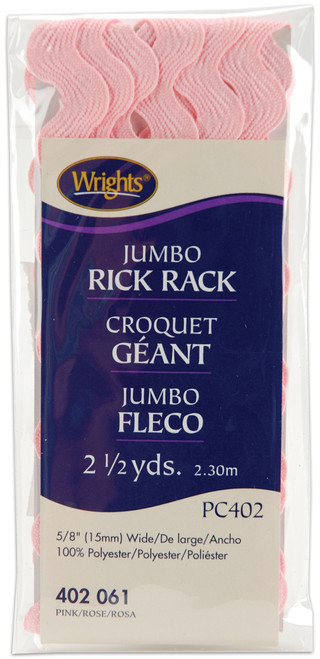 Wrights Jumbo Rickrack .625"X2.5yd-Pink - 117-402-061 - 070659161148