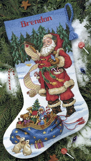 Dimensions Counted Cross Stitch Kit 16" Long-Checking His List Stocking (14 Count) 8645