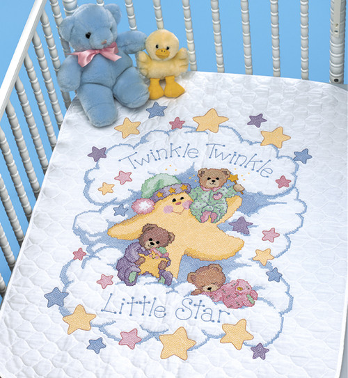 Dimensions Baby Hugs Quilt Stamped Cross Stitch Kit 34"X43"-Twinkle Twinkle 3171