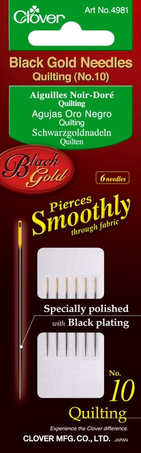 Clover Black Gold Quilting Needles-Size 10 6/Pkg -4981 - 051221403453