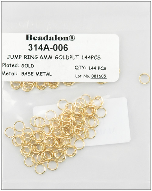 Beadalon Jump Rings 6mm 144/Pkg-Gold-Plated 314A-006-144G - 035926053472