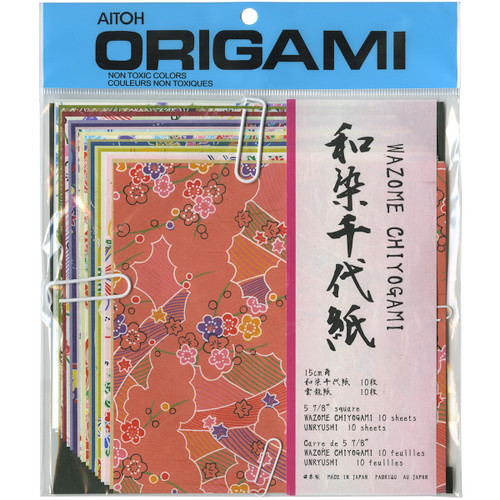 Aitoh Origami Paper 5.875"X5.875" 20/Pkg-Wazome Chiyogami Unryushi - WZC500 - 762867014377