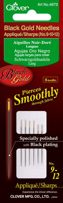 Clover Black Gold Applique/Sharps Needles-Size 9/12 6/Pkg 4973 - 051221403439