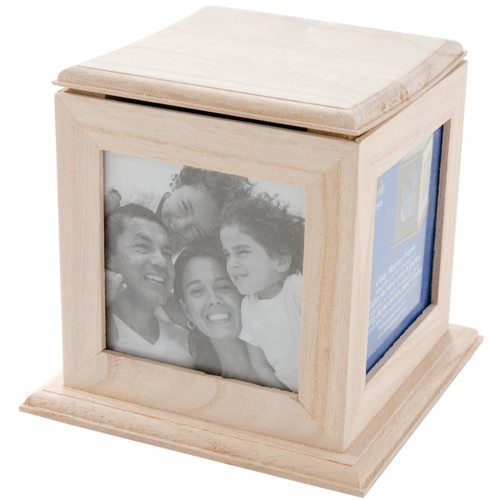 Plaid Wood Memory Box Cube W/4 Picture Frames-5.75"X5.75"X5.5", 3.25"X3.25" Openings 97870