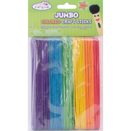 Krafty Kids Jumbo Craft Sticks-Colored 6" 50/Pkg CW506 - 775749129748
