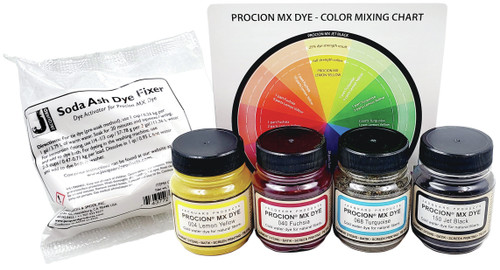 Jacquard Procion MX 4-Color Dye Set W/Soda Ash-Yellow, Fuschia, Turquoise & Black - PMX100S