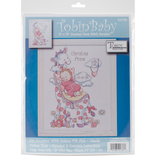 Tobin Counted Cross Stitch Kit 11"X14"-Giraffe Birth Record (14 Count) - T21733 - 021465217338