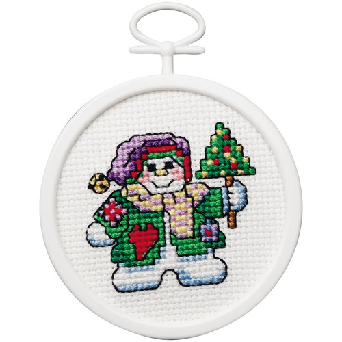 Janlynn Mini Counted Cross Stitch Kit 2.5" Round-Patchwork Snowman (18 Count) 1143-33