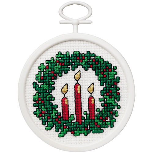 Janlynn Mini Counted Cross Stitch Kit 2.5" Round-Holiday Wreath (18 Count) 1143-34 - 029064143348