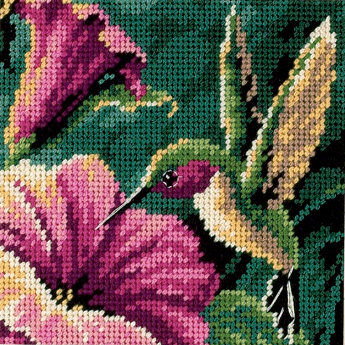 Dimensions Mini Needlepoint Kit 5"X5"-Hummingbird Drama Stitched In Thread - 7210 - 088677072100