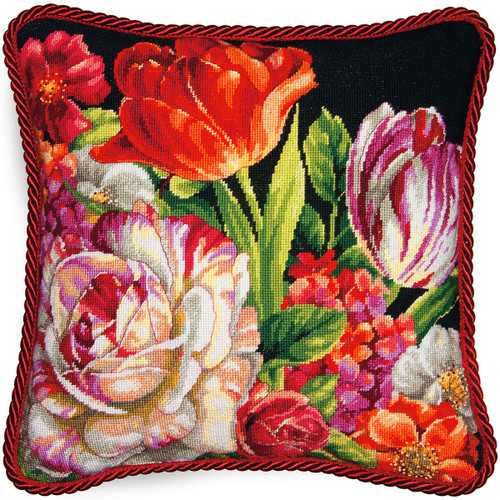 Dimensions Needlepoint Kit 14"X14"-Bouquet On Black Stitched In Thread 71-20079