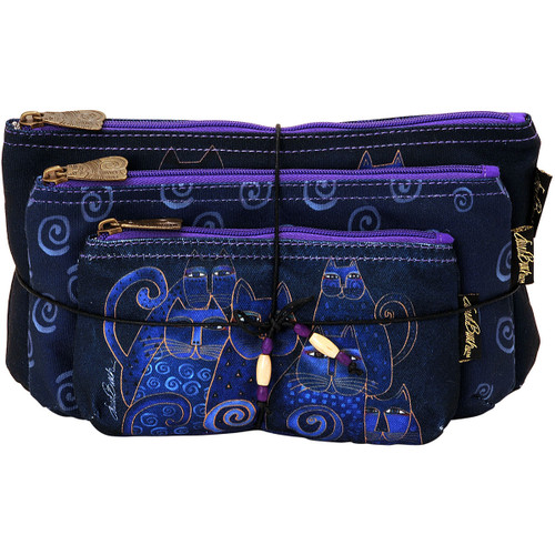 Laurel Burch Cosmetic Bags 3/Pkg-Indigo Cats LB5332 - 651462110464