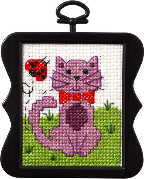 Bucilla/Beginner Minis Counted Cross Stitch Kit 3" Scallop-Kitty (14 count) 46309E - 046109463094