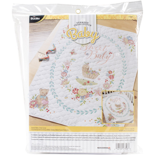 Bucilla Stamped Cross Stitch Crib Cover Kit 34"X43"-Sweet Baby 47726 - 046109477268