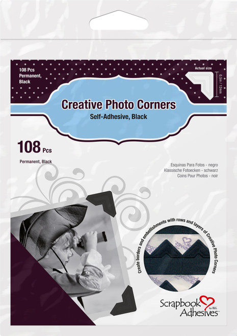 Scrapbook Adhesives Paper Photo Corners Self-Adhesive 108/Pk-Black - 3L-PC-1626 - 093616016268