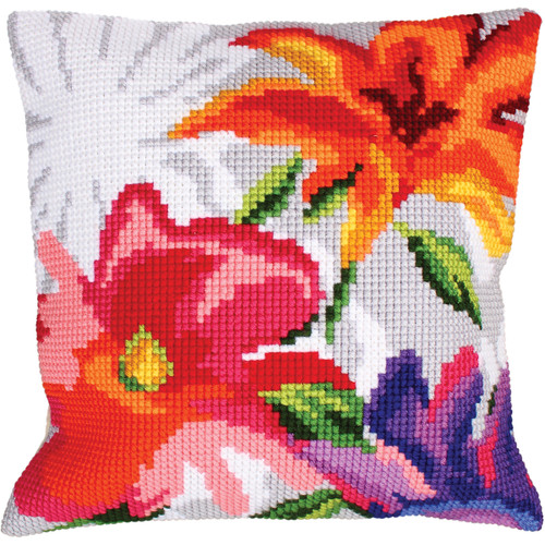 Collection D'Art Stamped Needlepoint Cushion 15.75"X15.75"-Stylish Flowers I -CD5226