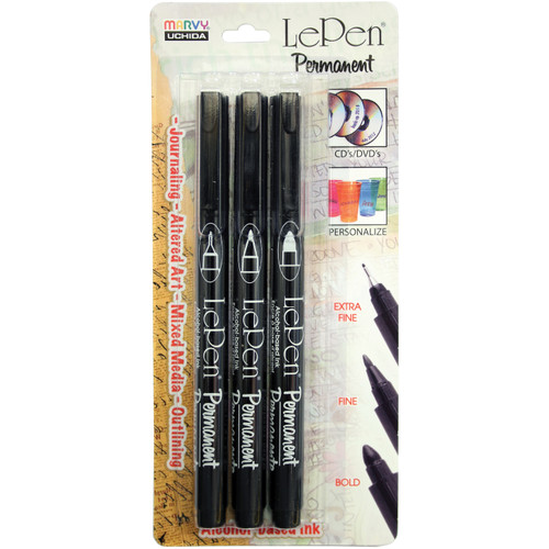 Uchida Le Pen Extra Fine, Fine, & Bold Points 3/Pkg-Black 4200-3A - 028617420837