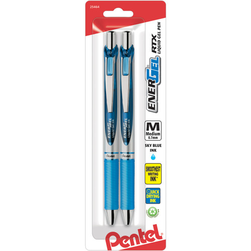 Pentel EnerGel RTX Retractable Liquid Gel Pens .7mm 2/Pkg-Sky Blue BL77BP2-S - 072512254646
