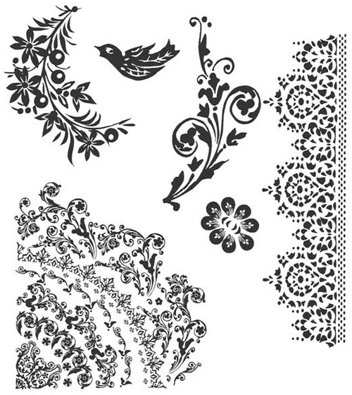 Tim Holtz Cling Stamps 7"X8.5"-Floral Tattoo CMS-059 - 653341832719