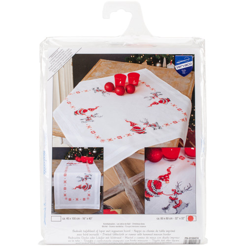 Vervaco Stamped Tablecloth Cross Stitch Kit 32"X32"-Christmas Elves - V0150474 - 54134804557825413480455782