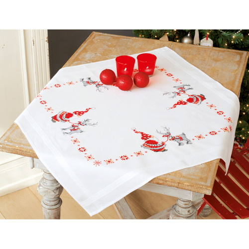 Vervaco Stamped Tablecloth Cross Stitch Kit 32"X32"-Christmas Elves - V0150474