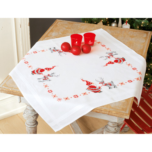 Vervaco Stamped Tablecloth Cross Stitch Kit 32"X32"-Christmas Elves V0150474