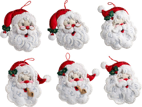 Bucilla Felt Ornaments Applique Kit Set Of 6-Santa -86908