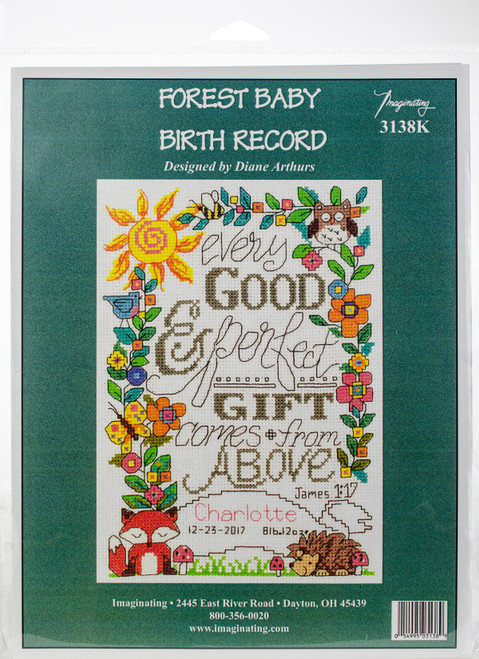 Imaginating Counted Cross Stitch Kit 6"X9"-Forest Baby Birth Record (14 Count) I3138 - 054995031389