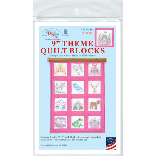 Jack Dempsey Themed Stamped White Quilt Blocks 9"X9" 12/Pkg-Princess 737 889 - 013155528893