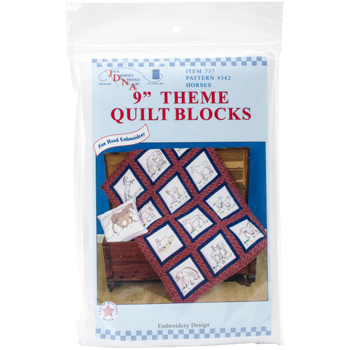 Jack Dempsey Themed Stamped White Quilt Blocks 9"X9" 12/Pkg-Horses 737 342 - 013155523423