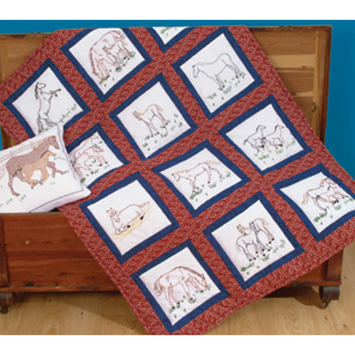 Jack Dempsey Themed Stamped White Quilt Blocks 9"X9" 12/Pkg-Horses - 737 342