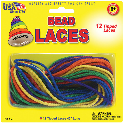Pepperell Braiding Bead Laces 45" 12/Pkg-Assorted Colors - HZY3 - 725879488833
