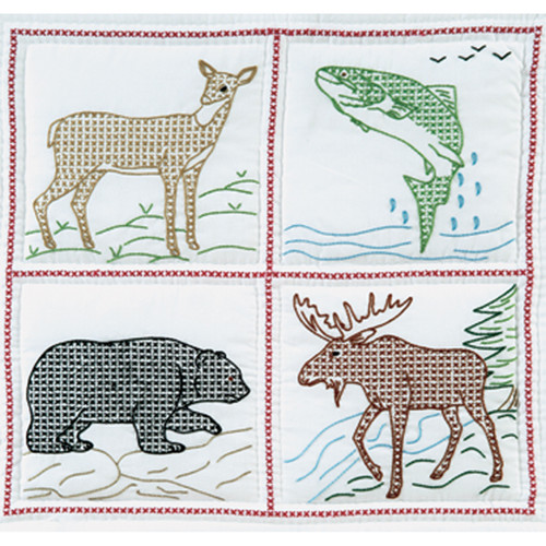Jack Dempsey Stamped White Quilt Blocks 18"X18" 6/Pkg-Wilderness - 732 343