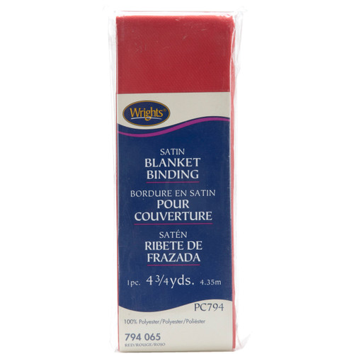 Wrights Single Fold Satin Blanket Binding 2"X4.75yd-Red - 117-794-065 - 070659281082