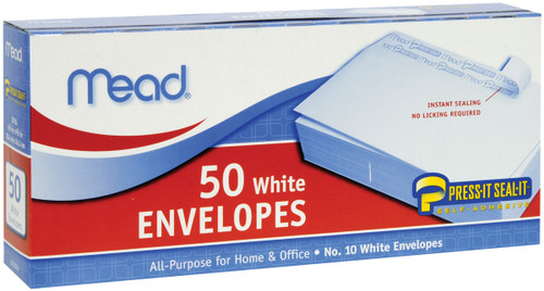 Mead Boxed Peel & Stick Envelopes 4.125"X8.5" 50/Pkg-Regular #10 - 75024 - 043100750246