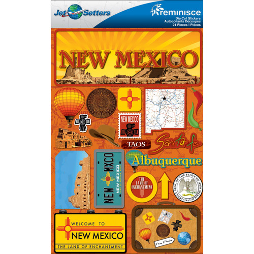 Reminisce Jet Setters State Dimensional Stickers 4.5"X7.5"-New Mexico JST00-30 - 895707165301