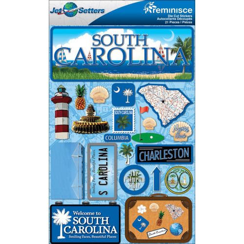 Reminisce Jet Setters State Dimensional Stickers 4.5"X7.5"-South Carolina JST00-39 - 895707165394