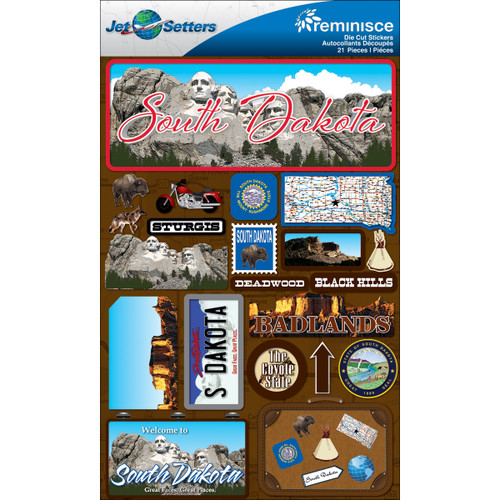 Reminisce Jet Setters State Dimensional Stickers 4.5"X7.5"-South Dakota JST00-40 - 895707165400