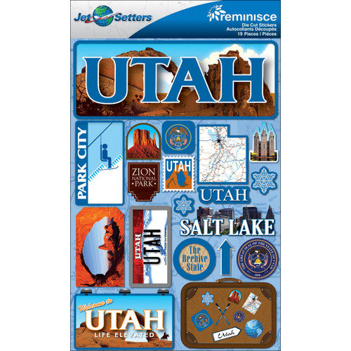 Reminisce Jet Setters State Dimensional Stickers 4.5"X7.5"-Utah JST00-43 - 895707165431