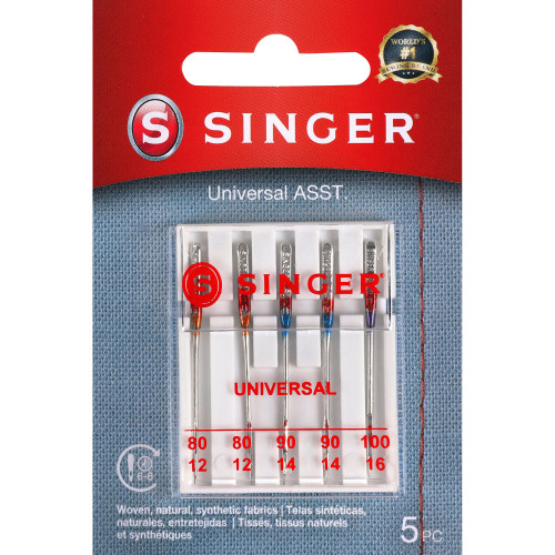 Singer Universal Regular Point Machine Needles-Sizes 12/80 (2), 14/90 (2) & 16/100 (1) - 4766 - 075691047665