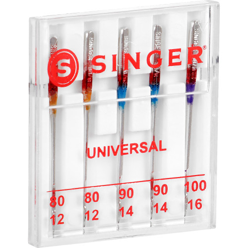 Singer Universal Regular Point Machine Needles-Sizes 12/80 (2), 14/90 (2) & 16/100 (1) - 4766 Singer Universal Regular Point Machine Needles-Sizes 12/80 (2), 14/90 (2) & 16/100 (1) - 4766