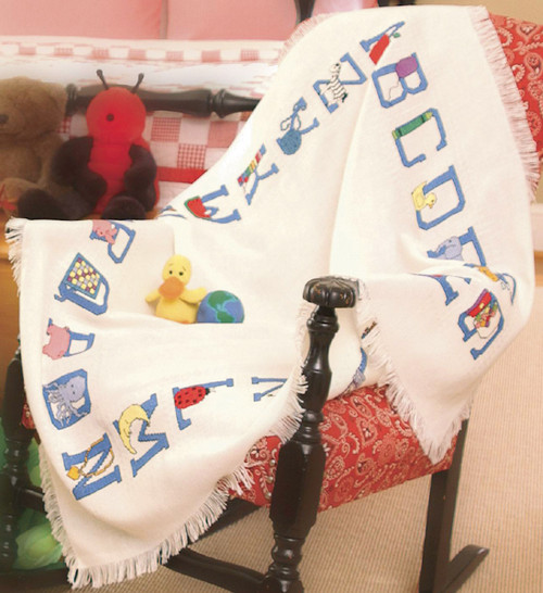 Charles Craft Baby Alphabet Afghan 18 Count 41"X45"-White - AF7311-6750