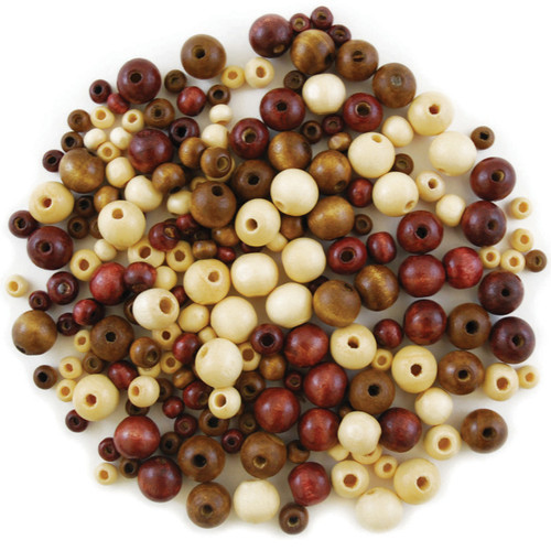 Craft Medley Wood Beads 6mm-12mm 40g-Round Medley - CW337-A