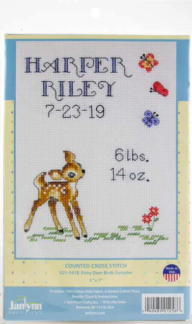 Janlynn Counted Cross Stitch Kit 5"X7"-Baby Deer Sampler (14 Count) - 21-1918 - 049489012586