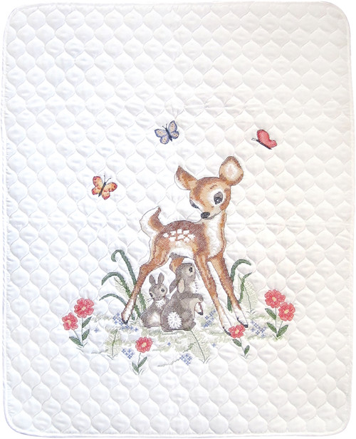Janlynn Stamped Quilt Cross Stitch Kit 34"X43"-Baby Deer-Stitched In Floss 21-1917