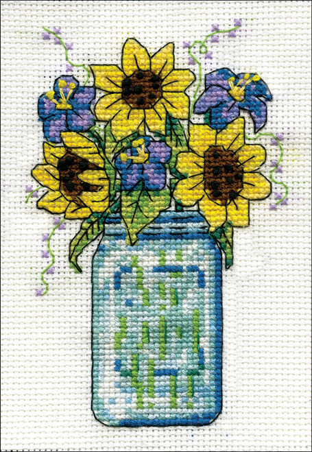 Design Works Stitch & Mat Counted Cross Stitch Kit 3"X4.5"-Floral Jar (18 Count) - DW4470