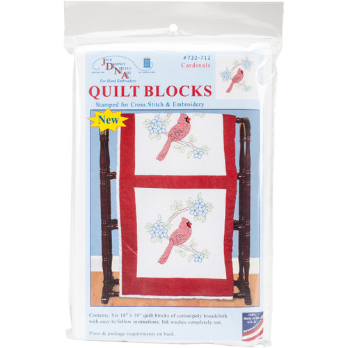 Jack Dempsey Stamped White Quilt Blocks 18"X18" 6/Pkg-Cardinal 732 712 - 013155477122